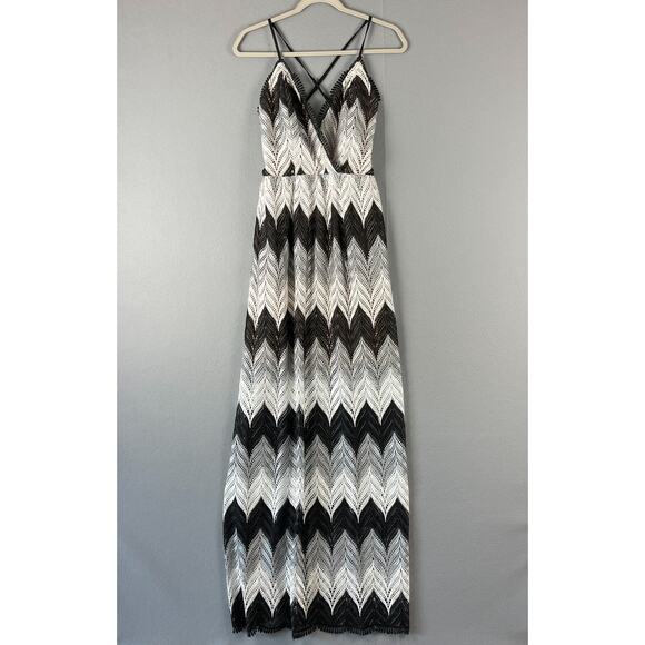 Dress The Population Lucia Dress Womens Medium Black White Crochet Chevron Maxi - Picture 1 of 16
